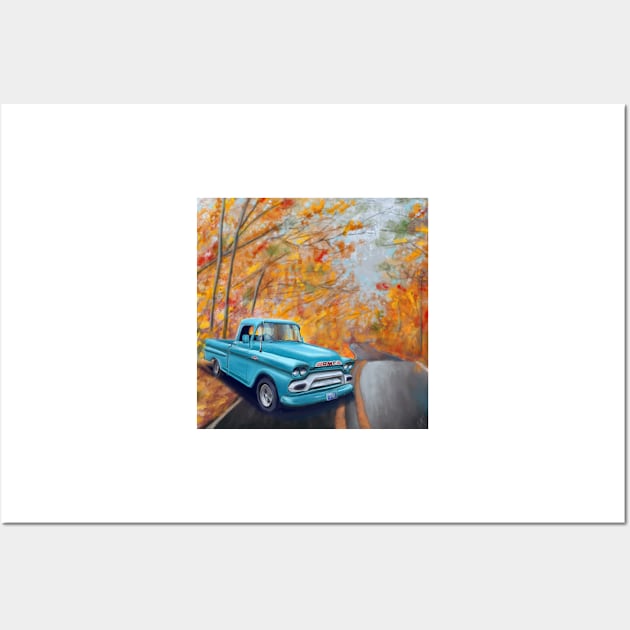 Vintage Blue Pickup in Autumn Wall Art by missdebi27